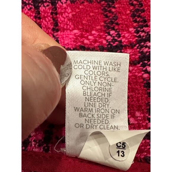 J Jill Chenille Tweed Chenille Open Front Blazer Jacket Pink Red Pockets S Tall - Picture 8 of 12